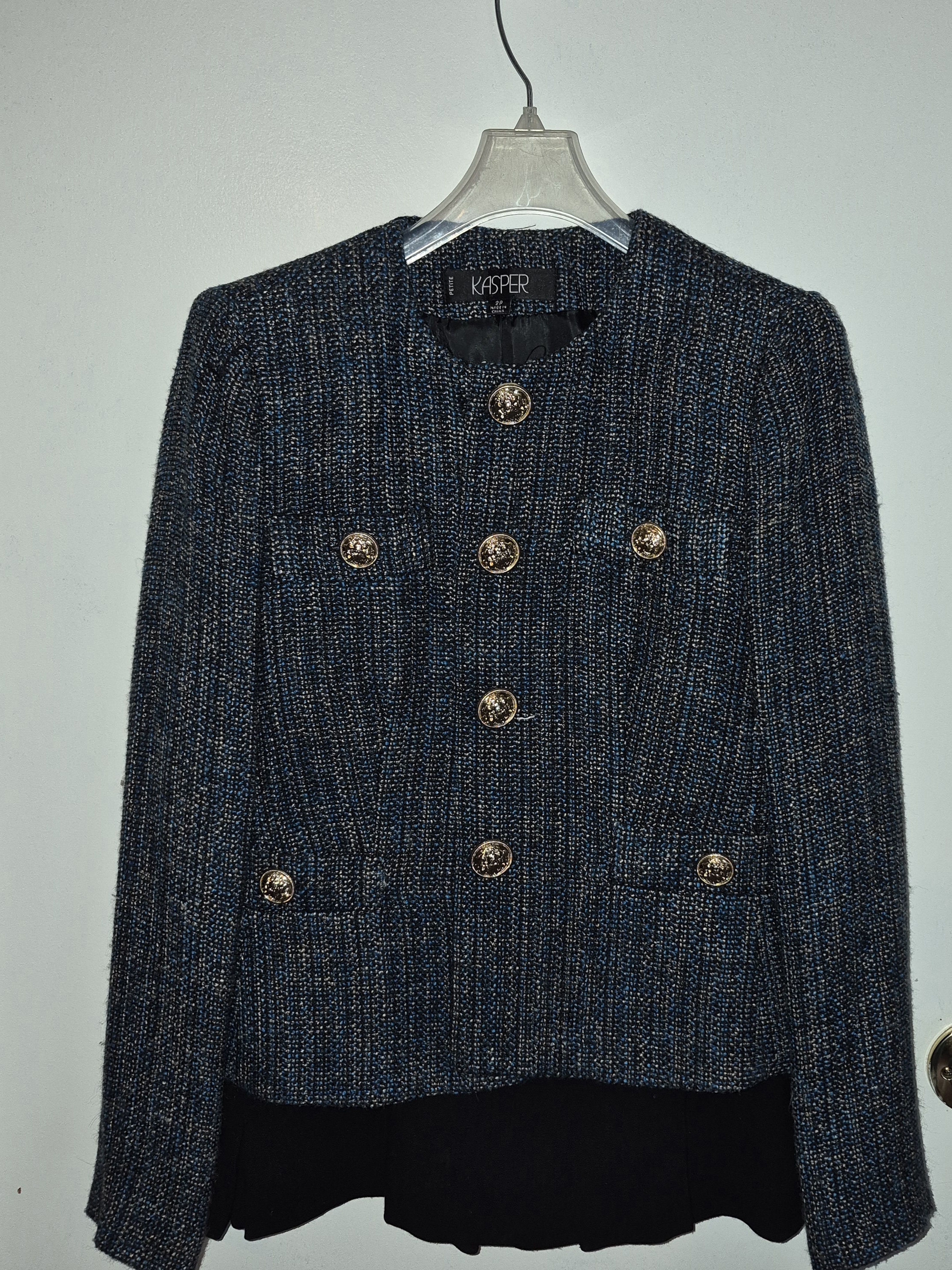 Kasper Navy And Gold Tweed Buttoned Blazer